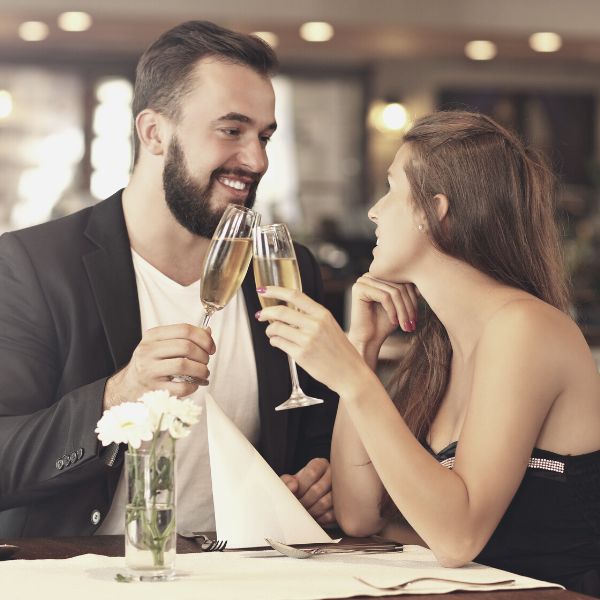 Woman making strong eye contact on a date